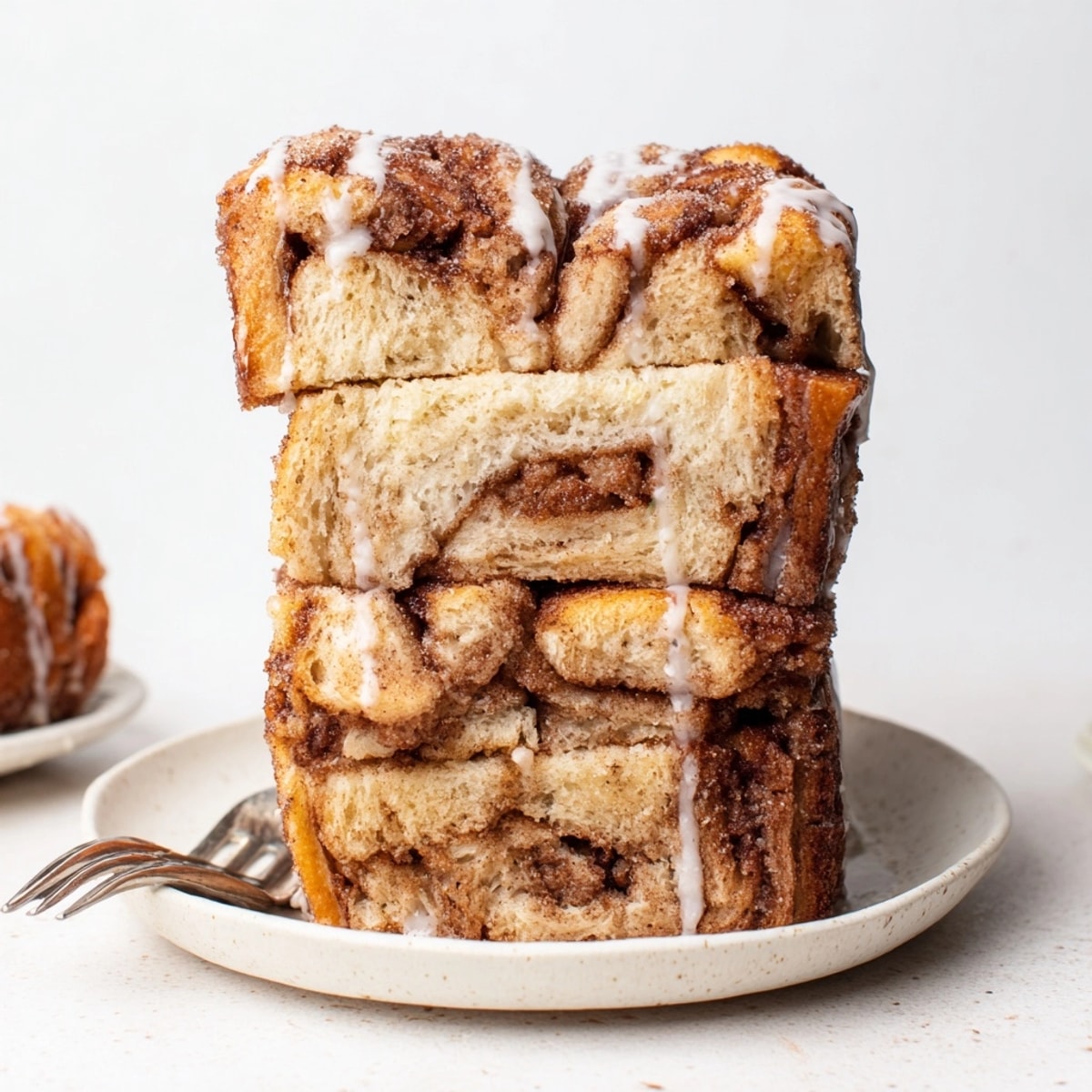 Homemade Warm Cinnamon Sugar Pull-Apart Bread, stacked in a pan and ready to eat.
