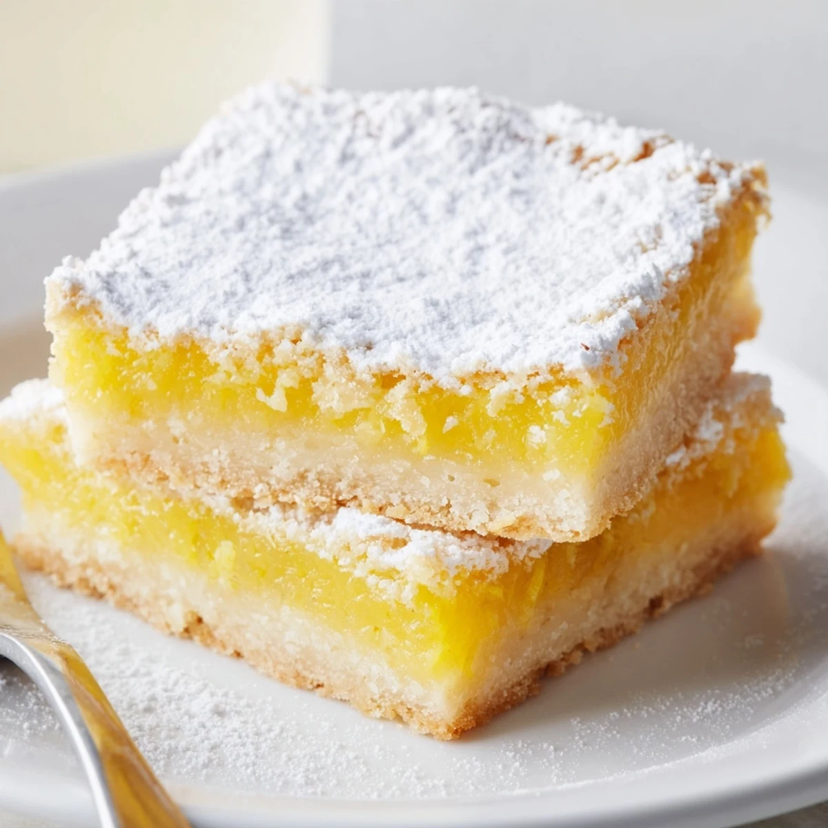 Classic lemon bars with a buttery crust, dusted in powdered sugar.  