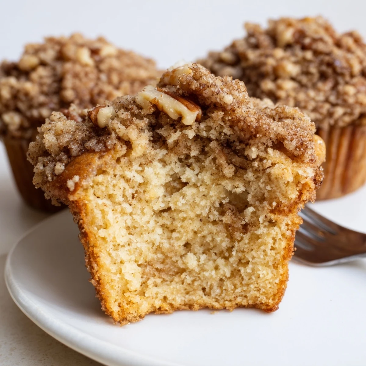 Delectable maple pecan streusel muffins, perfect for breakfast or an afternoon snack.  