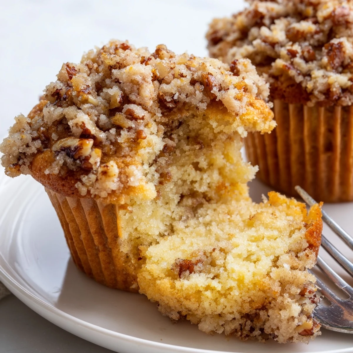 Golden maple pecan streusel muffins, bursting with flavor and crunchy topping.  