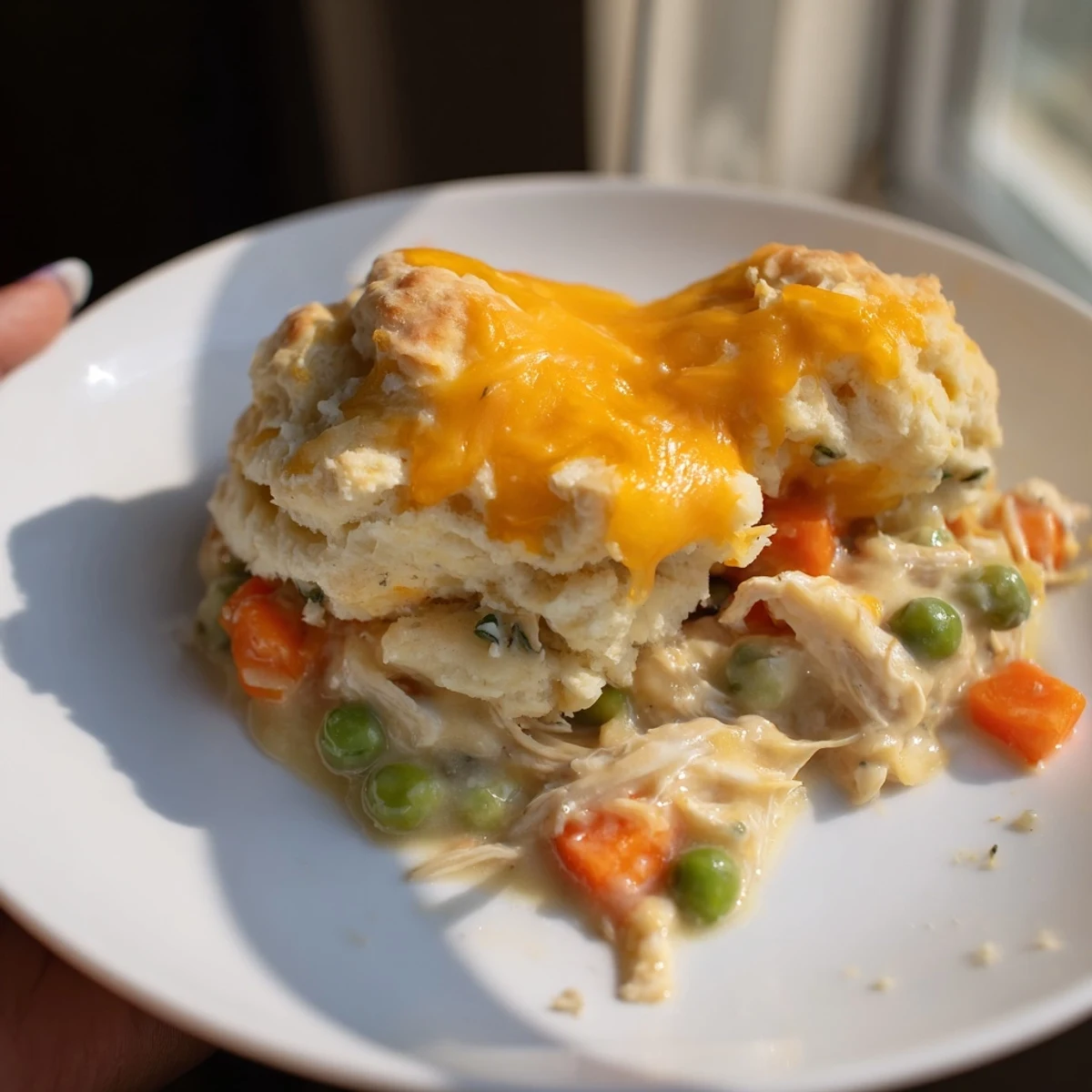 Delicious One-Pan Chicken Cobbler, featuring savory chicken and a buttery, cheesy biscuit topping.