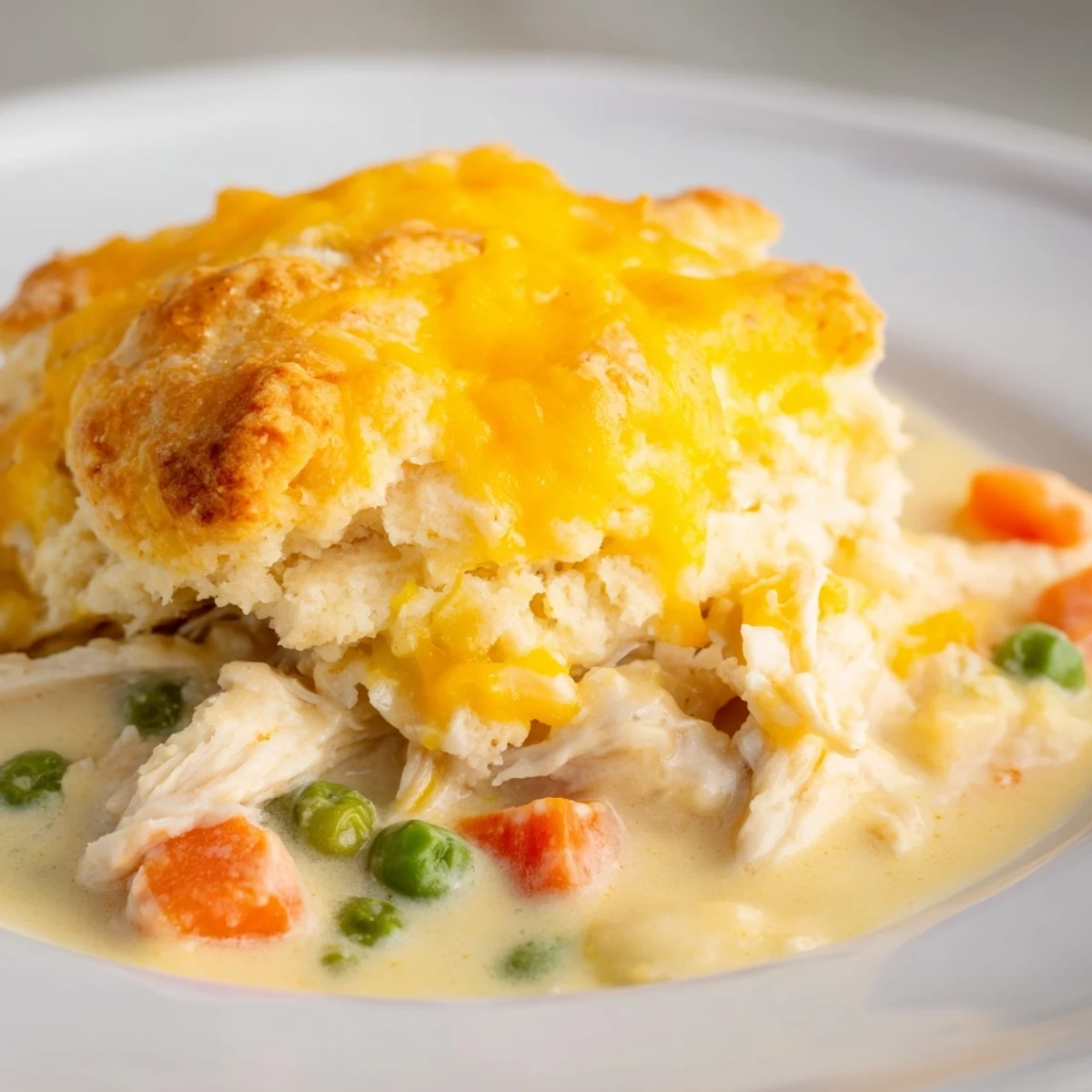 This visually appealing One-Pan Chicken Cobbler dish shows off the tender chicken under golden, fresh baked biscuits.