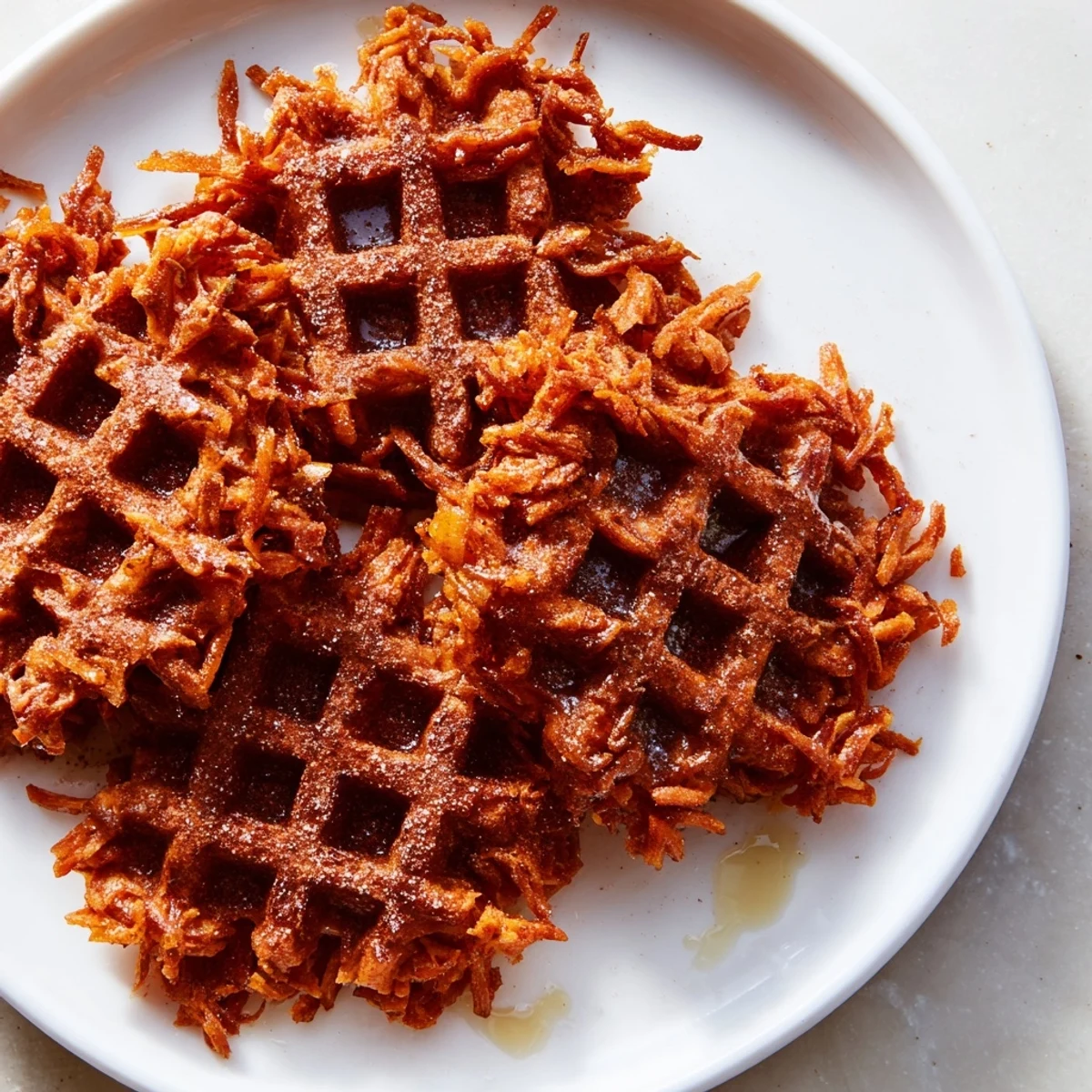 Fluffy sweet potato waffles served warm, offering a delightful combination of sweet and savory flavors.