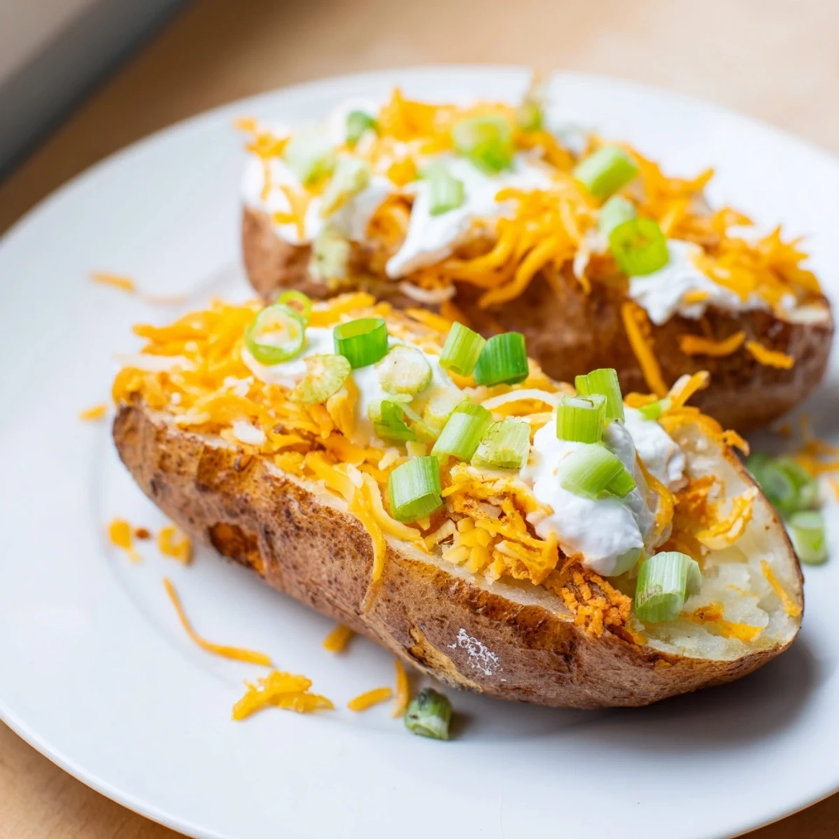 Golden, fluffy baked potato bar, ready to be customized with savory toppings for a satisfying meal.