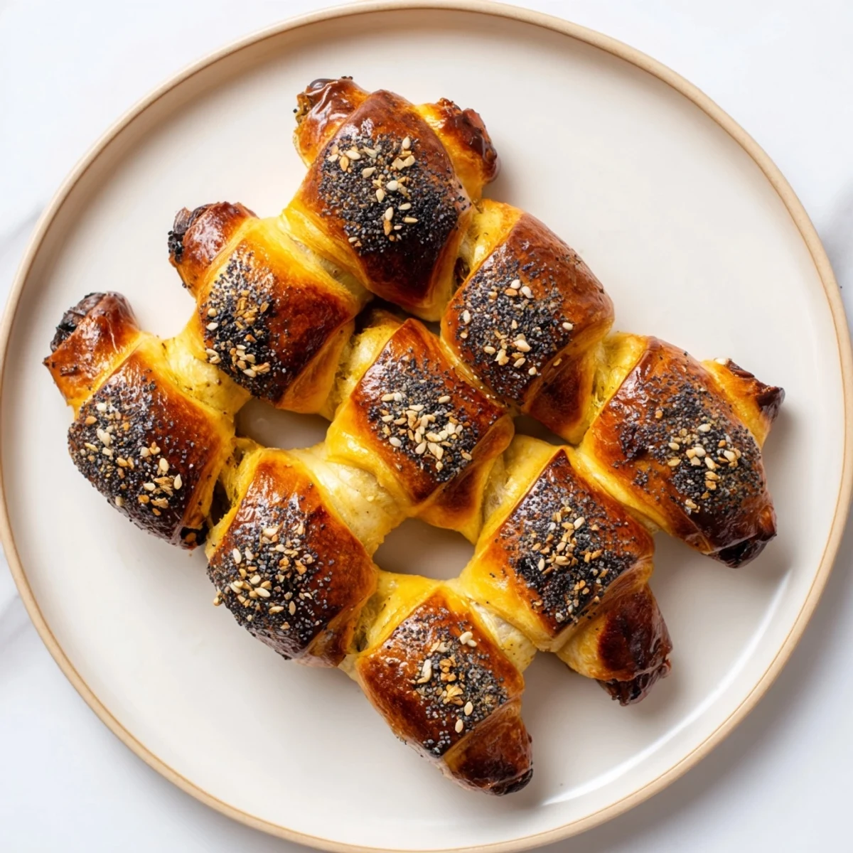 Perfectly baked Everything Bagel Pigs in a Blanket, a savory party appetizer fresh from the oven.
