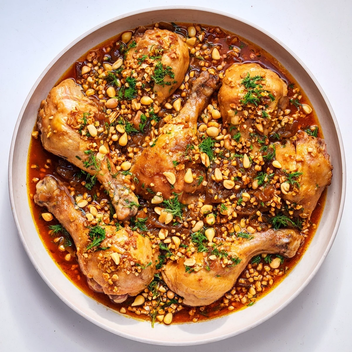 Hearty Pomegranate Walnut Fesenjan Stew, a beautifully dark stew simmering in a Dutch oven.
