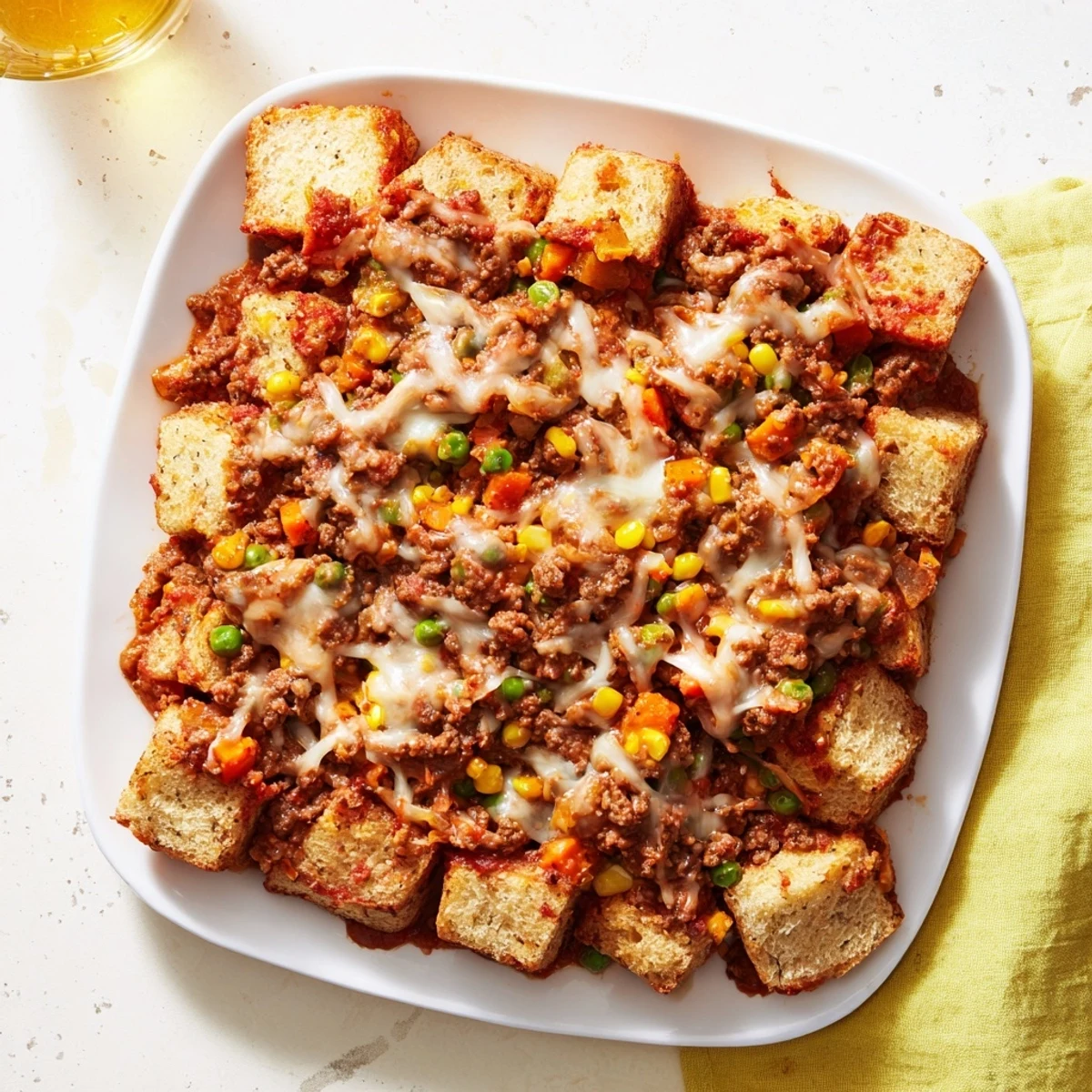 Steaming 5-Ingredient Sloppy Joe Casserole, bubbly with melted cheese and savory ground beef.
