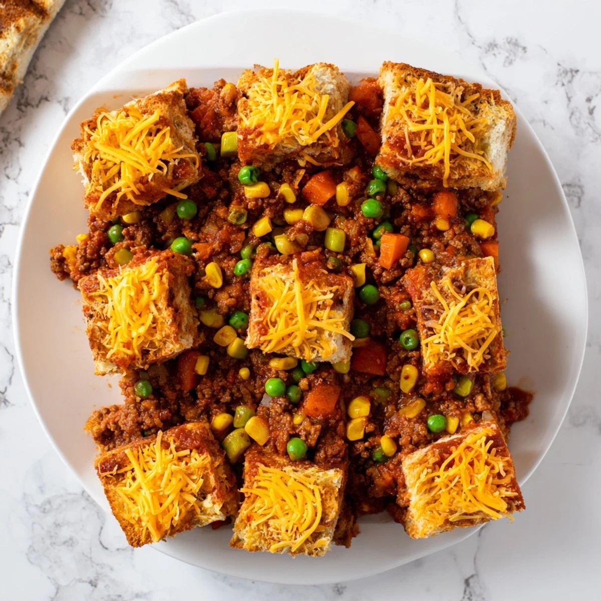 Cheesy 5-Ingredient Sloppy Joe Casserole with a vibrant mix of vegetables, perfect for a weeknight dinner.