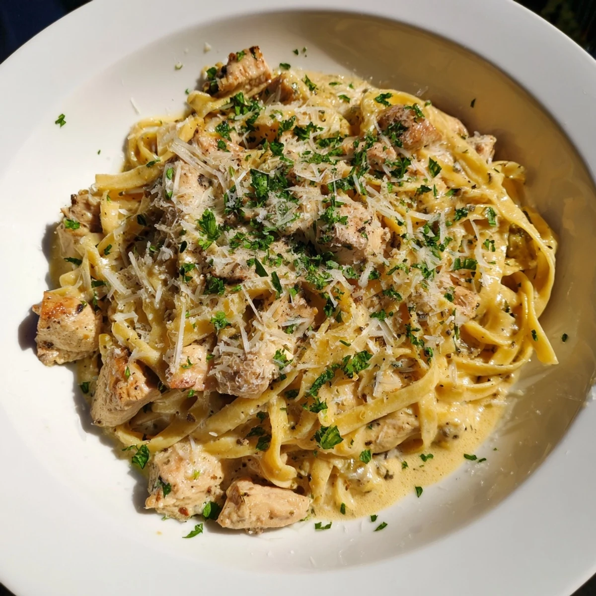 Golden-brown Cowboy Butter Chicken Pasta, a spicy and creamy comfort food, served in a bowl.