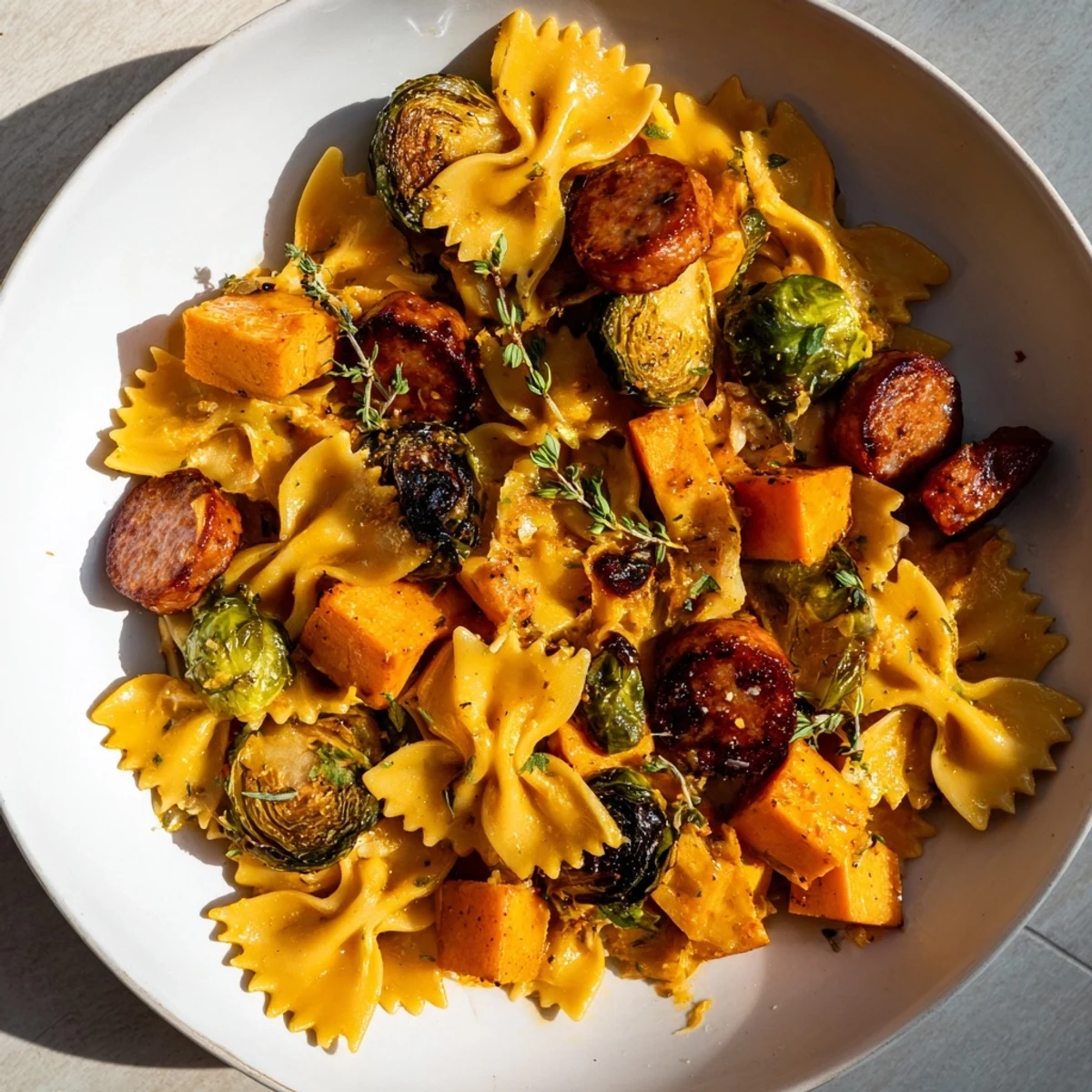 Flavorful autumn sausage pasta squash: a delicious skillet meal featuring savory sausage and squash.