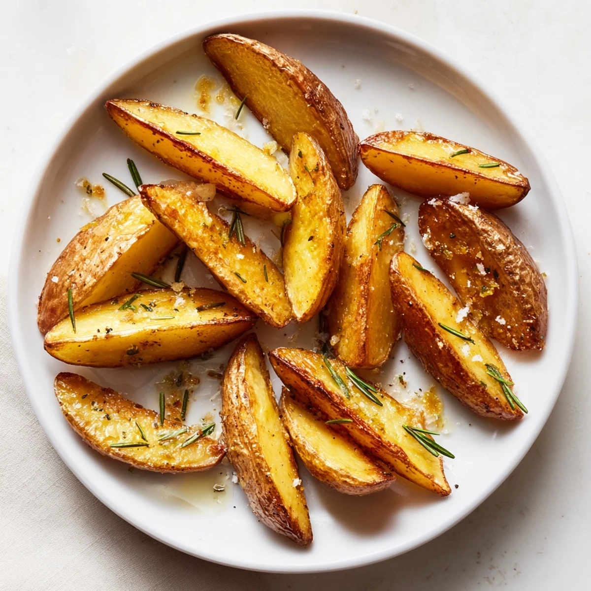 A close-up of beautifully roasted Quick Rosemary Roast Potato Wedges, perfectly browned and flavorful.