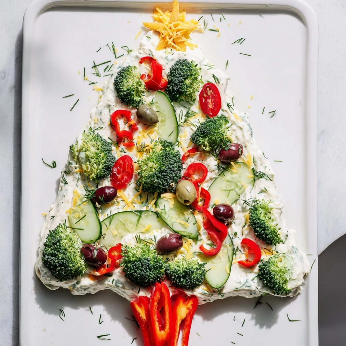 This beautiful Christmas Tree Dip shows a festive appetizer brimming with delicious textures and flavors.