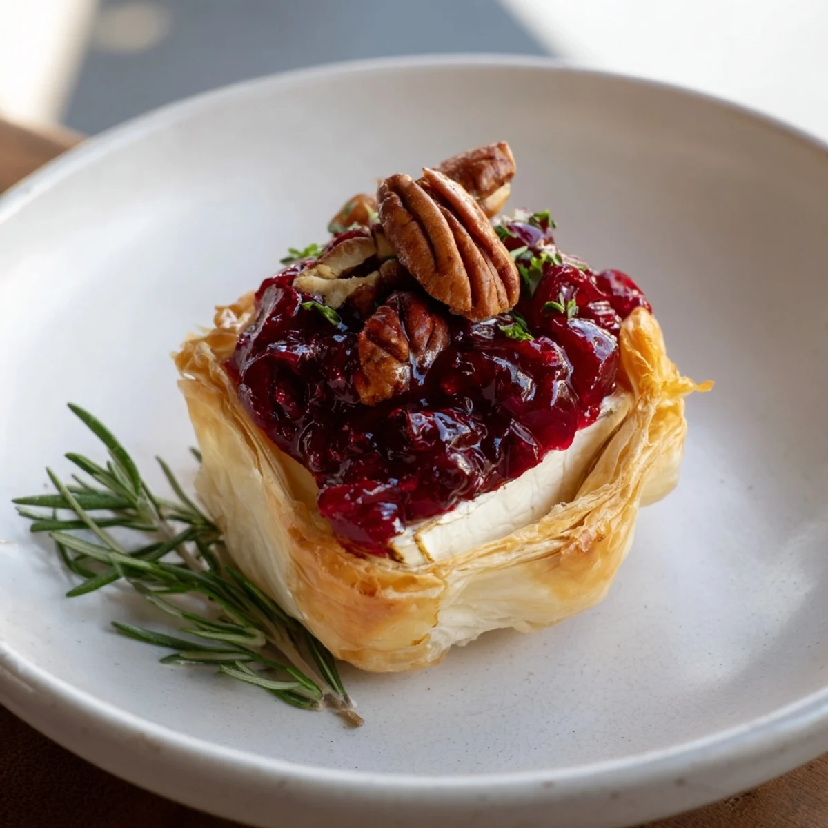 Express Cranberry Sauce Brie Bites sizzling with melted Brie and sweet cranberry atop golden pastry.