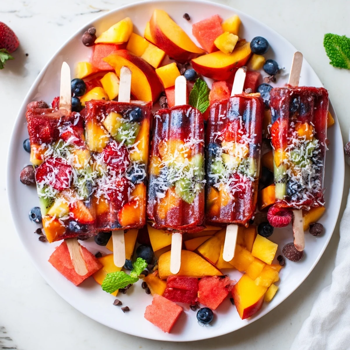 A stunning Summer Popsicle Board overflowing with colorful frozen treats, fresh fruit, and dipping yogurt.