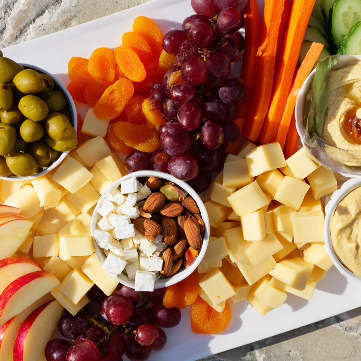 Picnic Basket Snack Board with cheese, meats, fruits, and veggies, ready for a delicious outdoor meal.