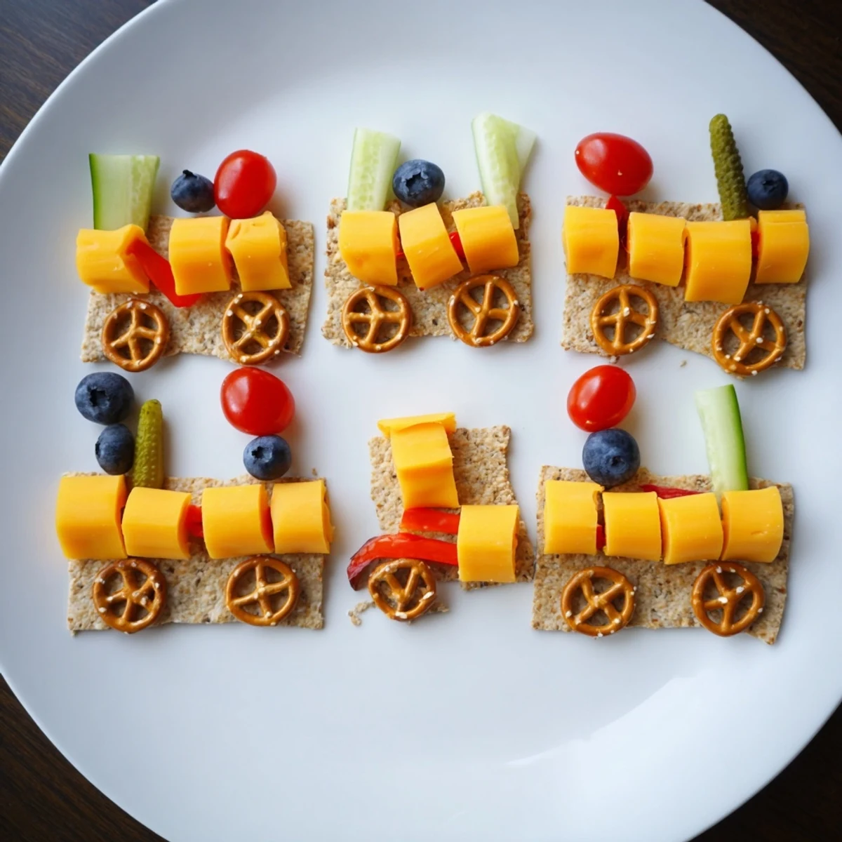 Choo Choo Train Snack Track features colorful fruits, veggies, cheese—a fun, kid-friendly snack platter.
