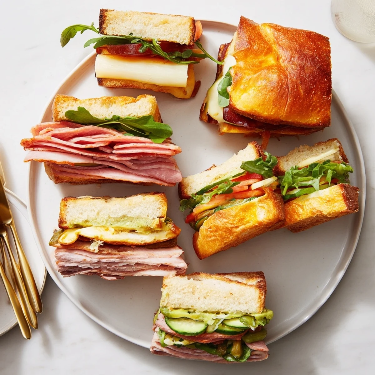 Gourmet Festin du Château Royal Sandwiches, layered with meats and cheeses, ready to be enjoyed at your elegant gathering.