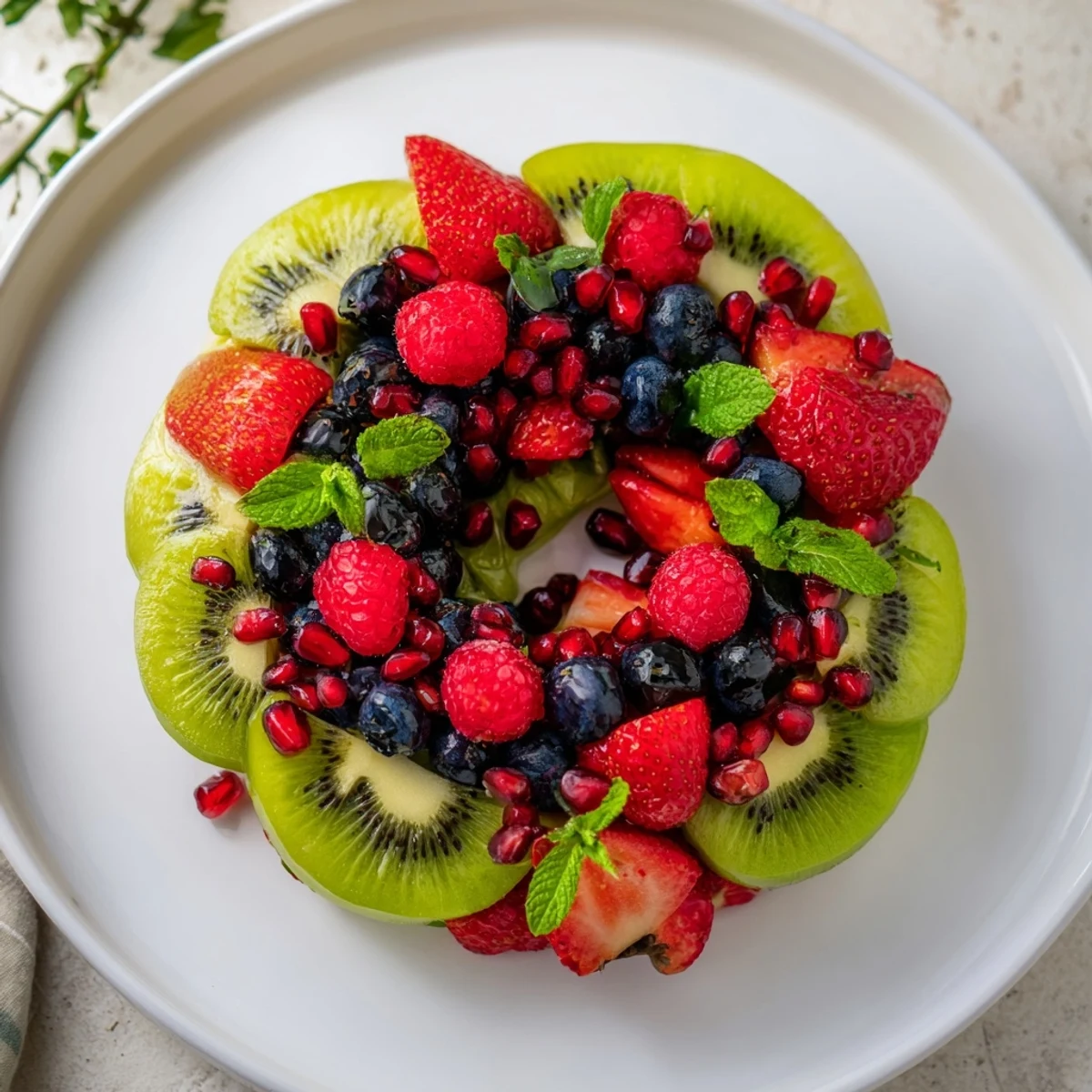 Enjoy the refreshing taste of this Kiwi and berry wreath, an easy and beautiful fruit appetizer.