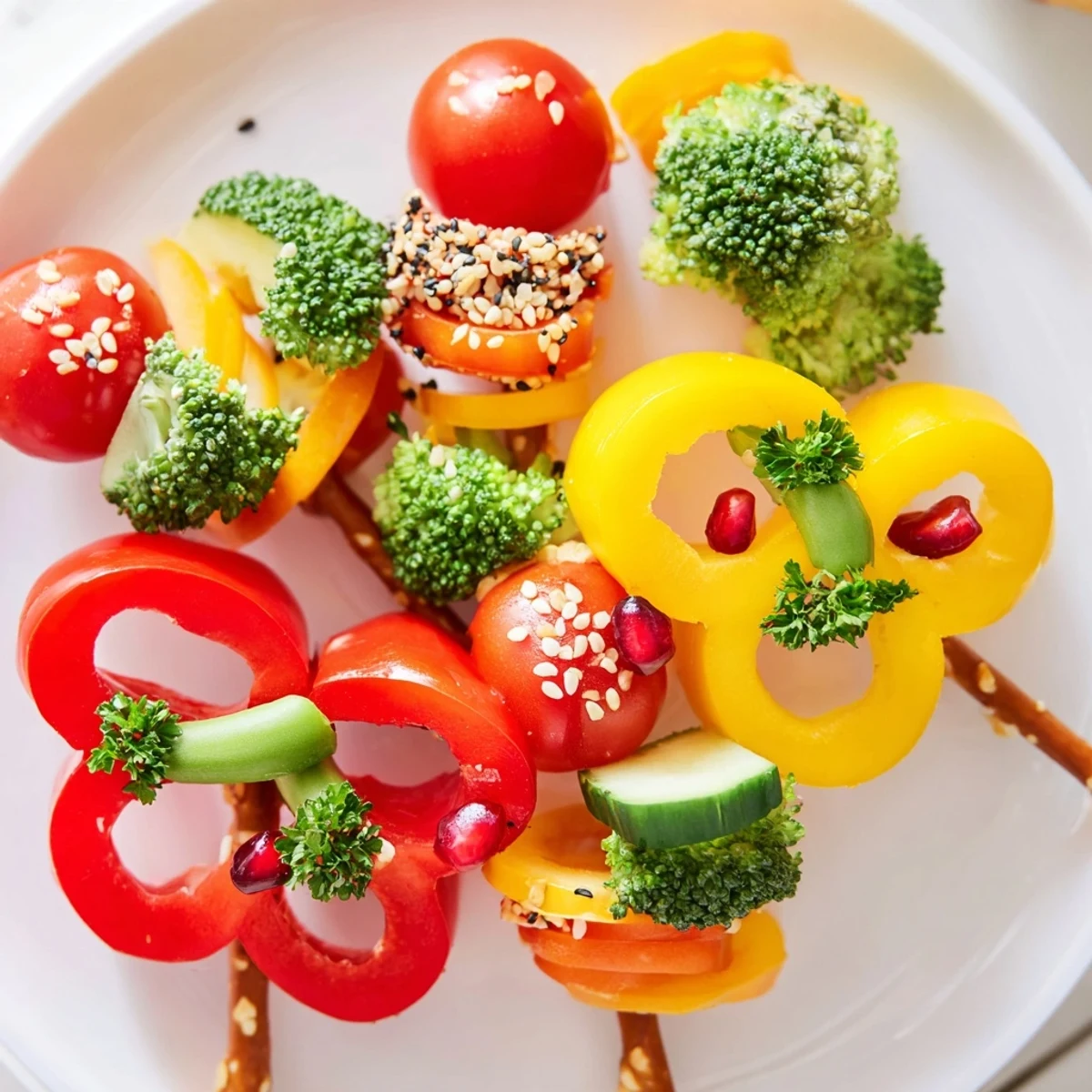 Colorful Themed Crudités platter showcases holiday-themed veggie dippers ready to enjoy with a creamy dip.