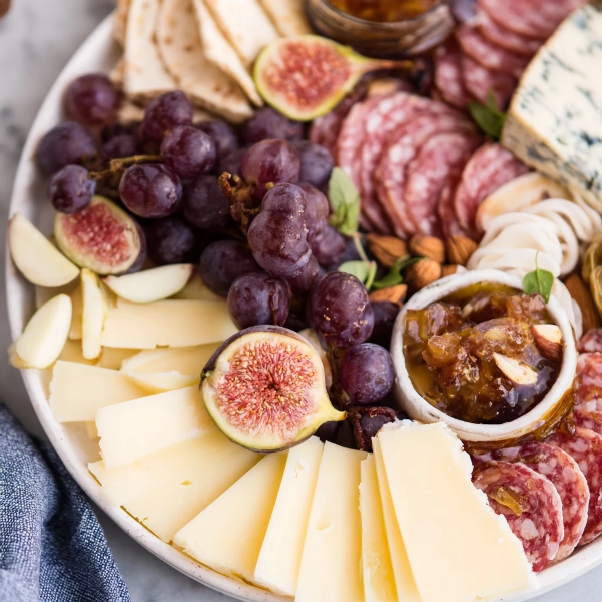 A delectable Pomegranate Jewel Cascade cheese board with vibrant pomegranate arils, perfect for any gathering or party.