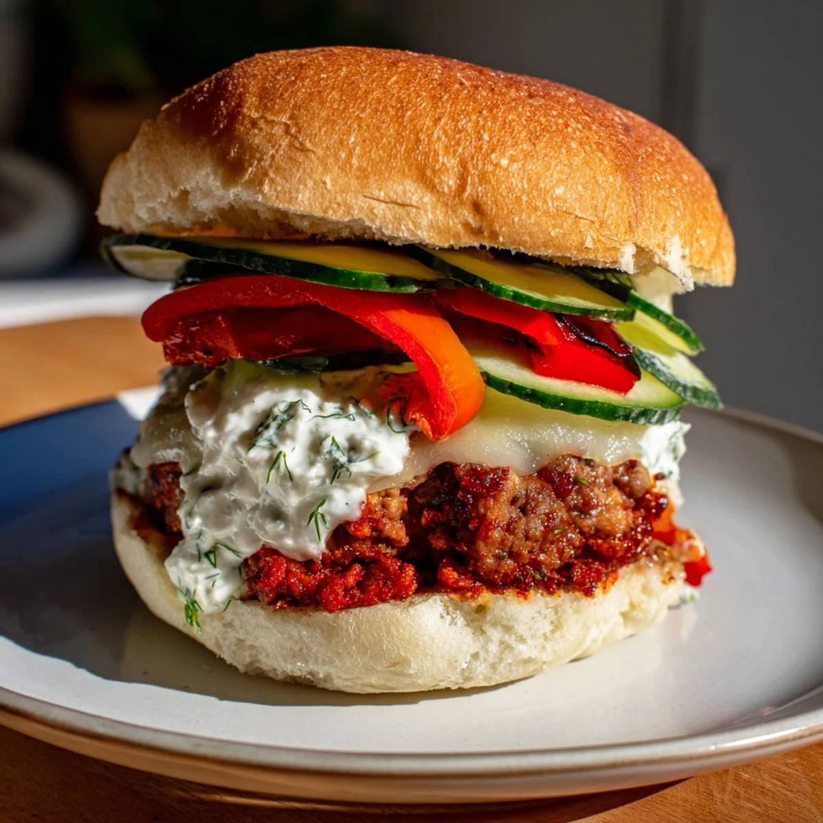 A delicious, juicy Fire & Ice Burger, topped with melted pepper-jack cheese, ready to enjoy.