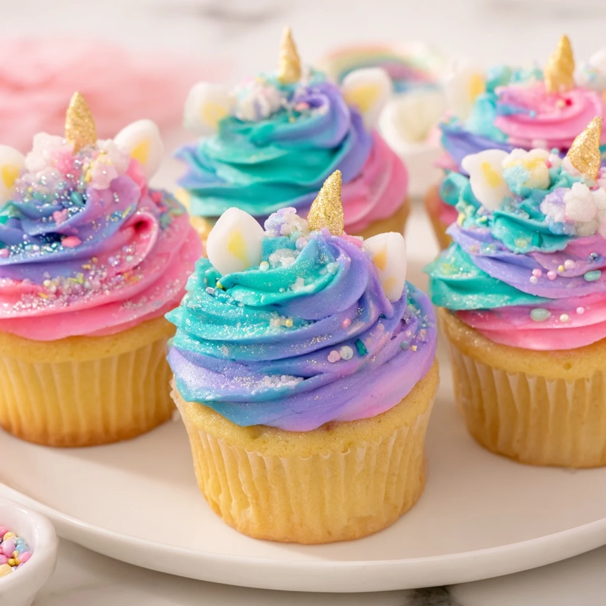 This festive shot shows a beautifully arranged Magical Unicorn Dessert Table ready for a party.