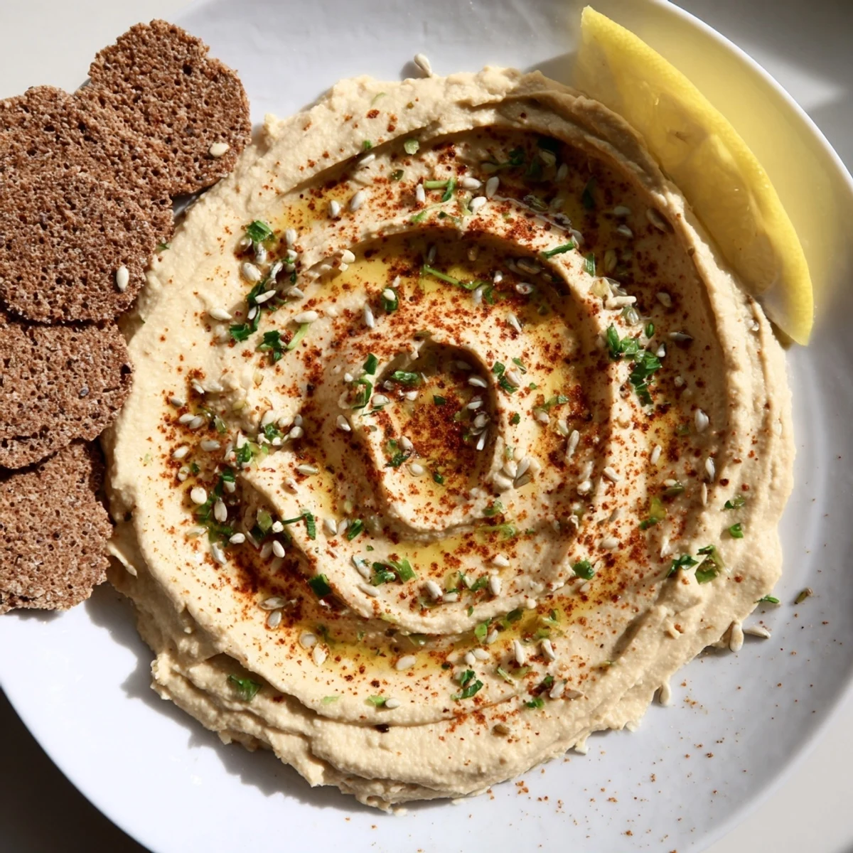 Artful layers of creamy hummus and crackers, this Sandstone Canyon appetizer is easy and delicious.