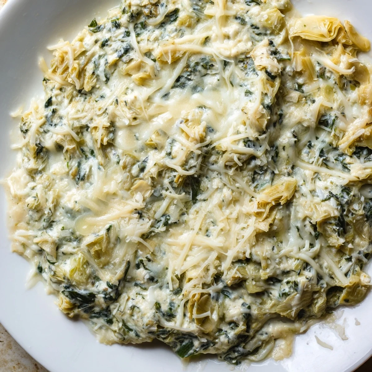 Warm, bubbly Cheesy Spinach Artichoke Dip, ready to scoop with chips, is a perfect appetizer.
