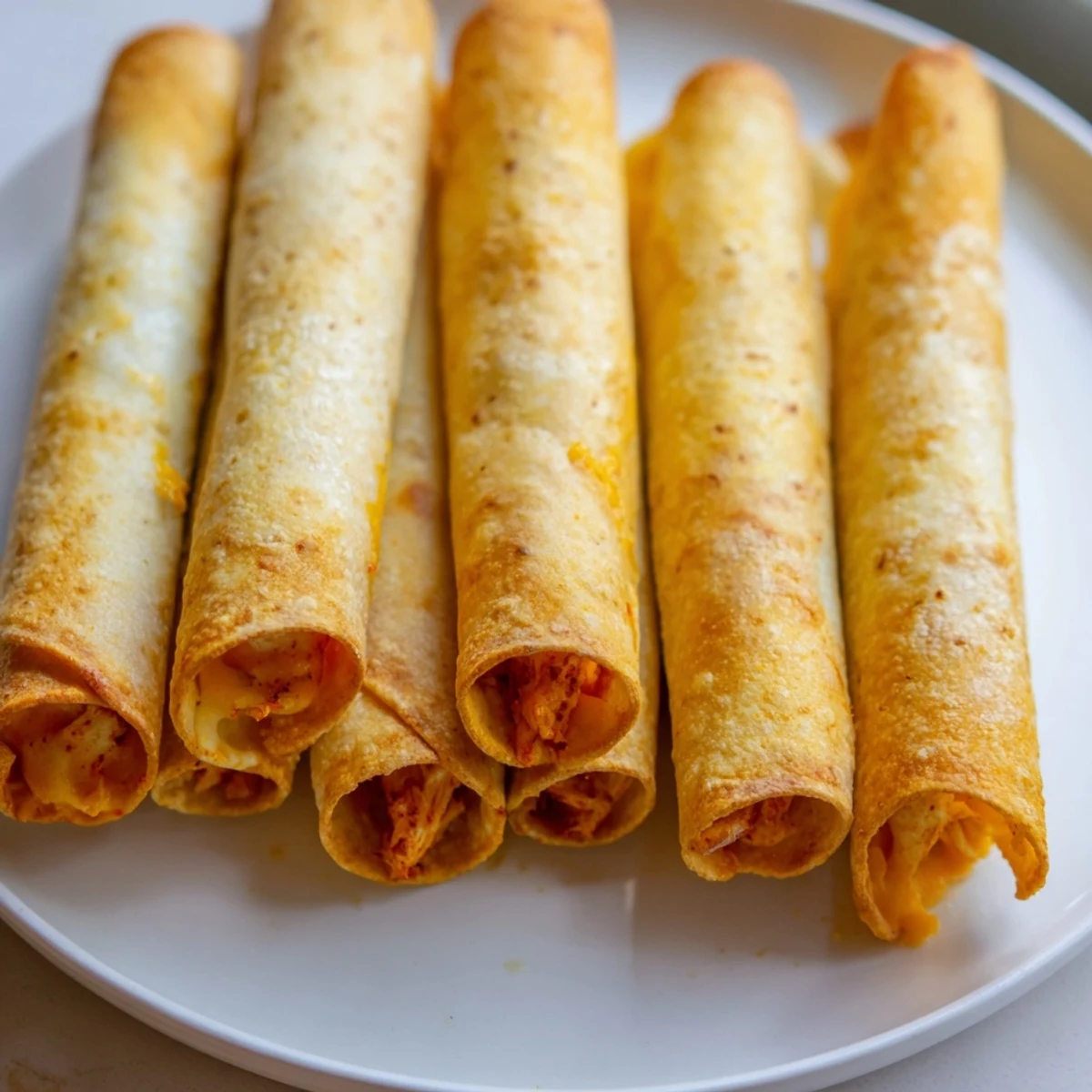 Delicious Air Fryer Taquitos, piled high, with visible cilantro and toppings alongside a vibrant and flavorful Mexican meal.
