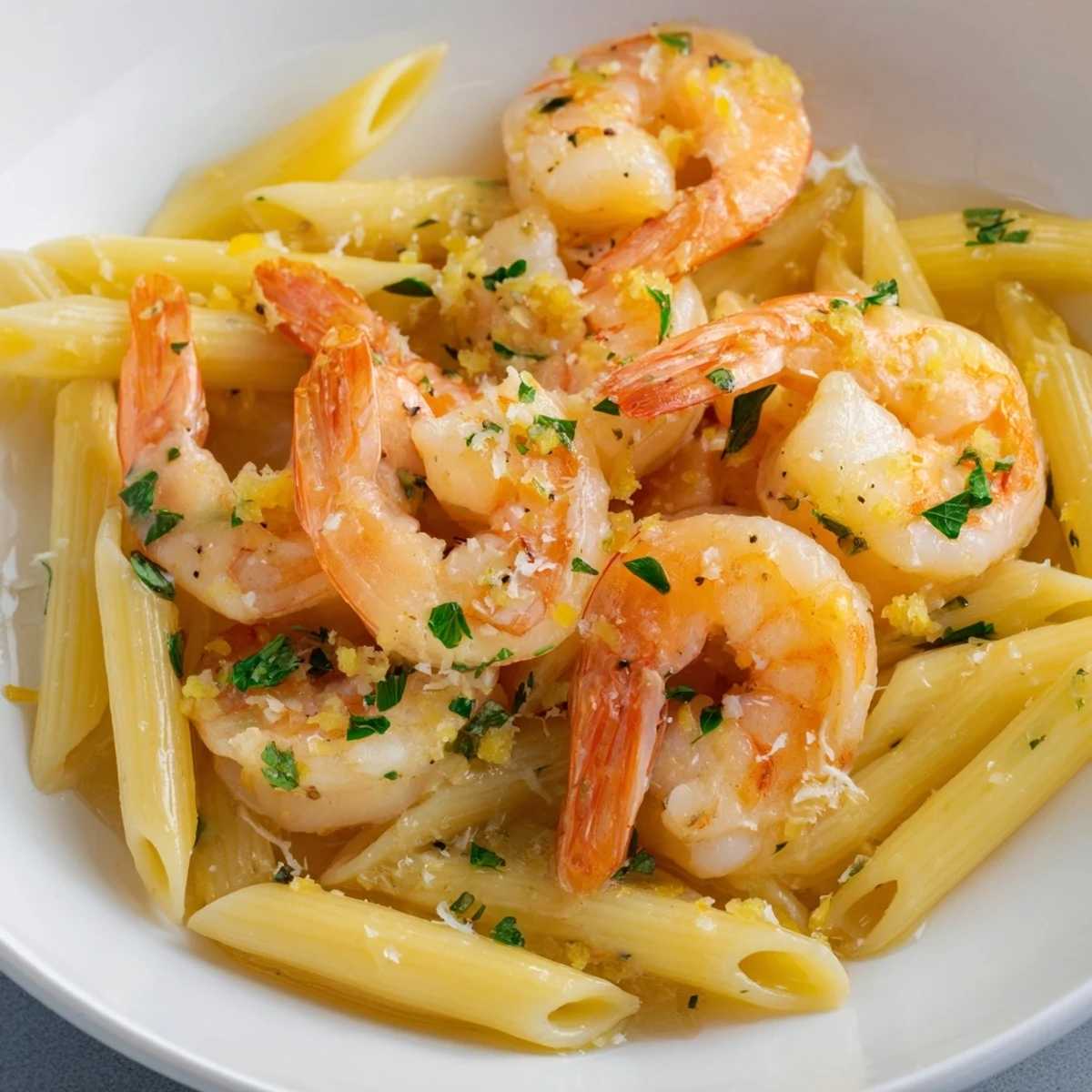 Creamy Garlic Shrimp Penne with perfectly cooked shrimp and fresh parsley, a delightful Italian meal.