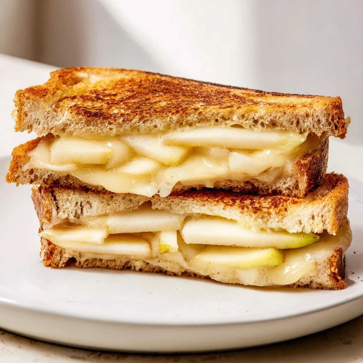 Melted Brie and apple slices create a delicious Brie and Apple Grilled Cheese, served warm with golden crust.