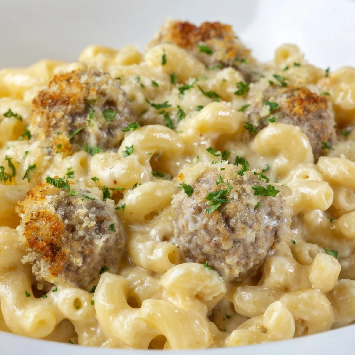 Mac Cheese Meatball Bake