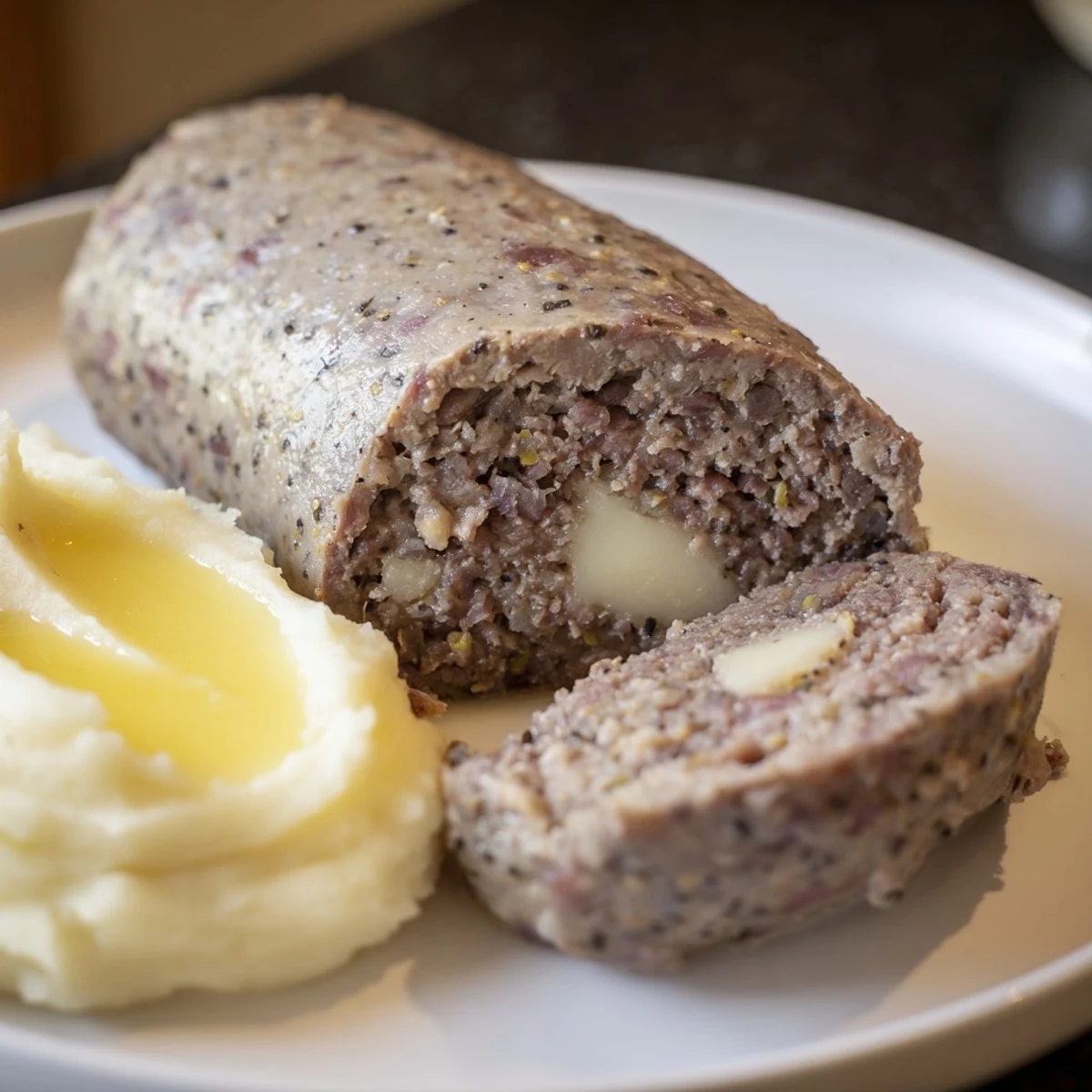 Steaming Scottish haggis, savory pudding bursting with flavors of spiced meats and oats, served with neeps.