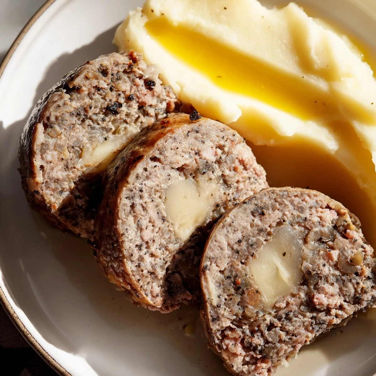 A close-up shot of steaming Scottish haggis, traditionally plated with mashed turnips and potatoes, ready to eat.