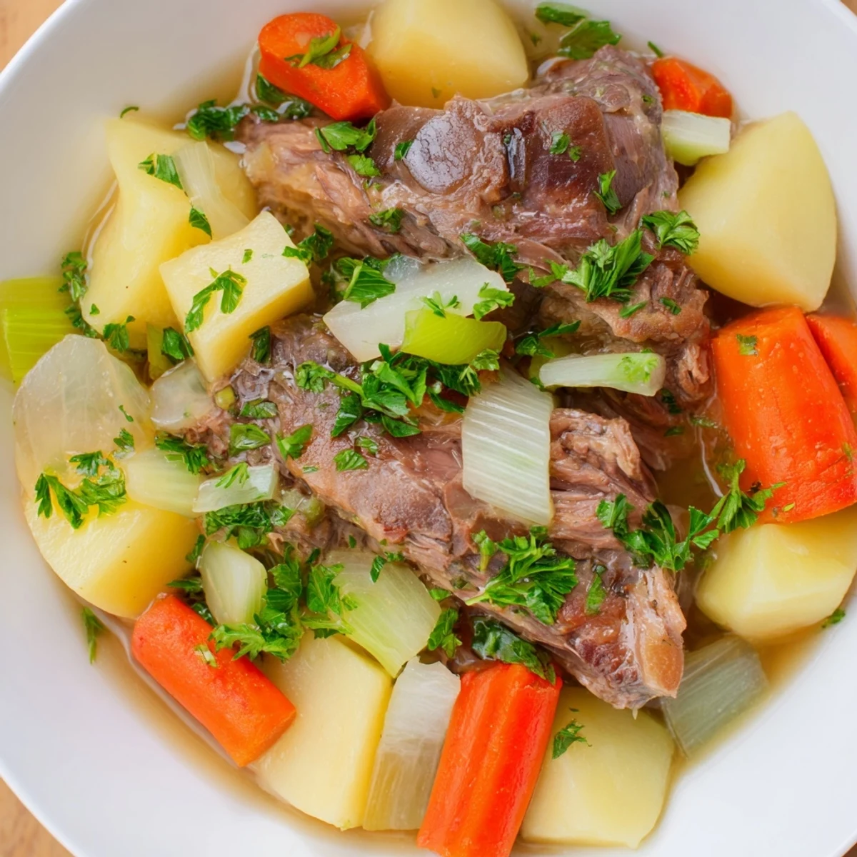Hearty Welsh Cawl stew steams in a rustic pot, boasting fall-apart lamb and root vegetables.