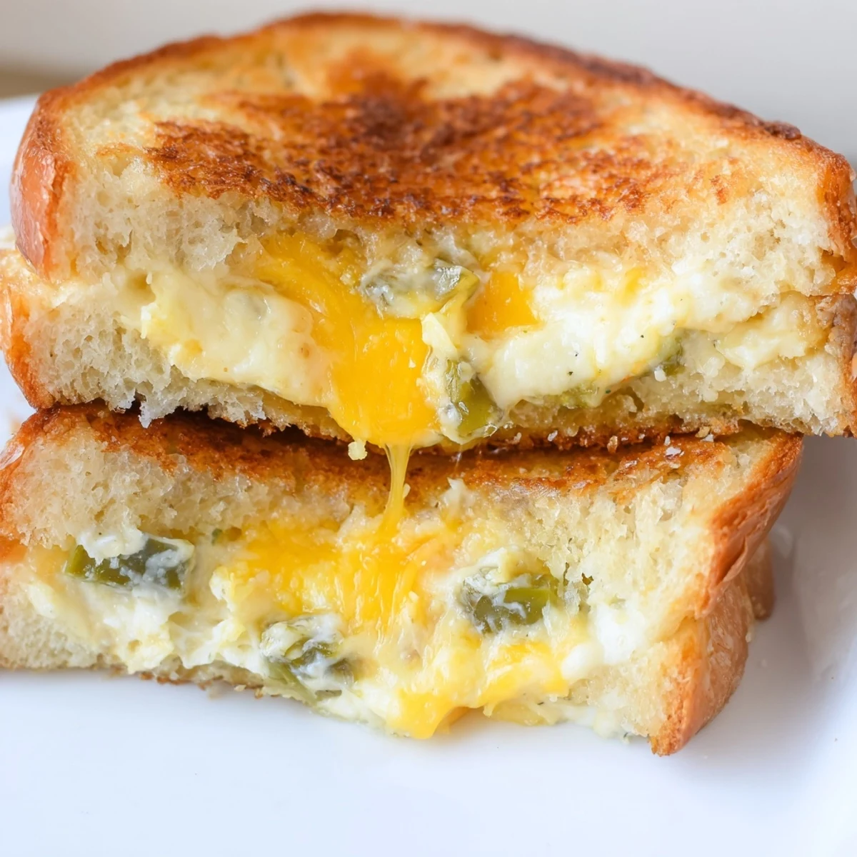 Perfectly grilled sandwich filled with creamy, spicy jalapeño popper mix, paired with a side of tomato soup.