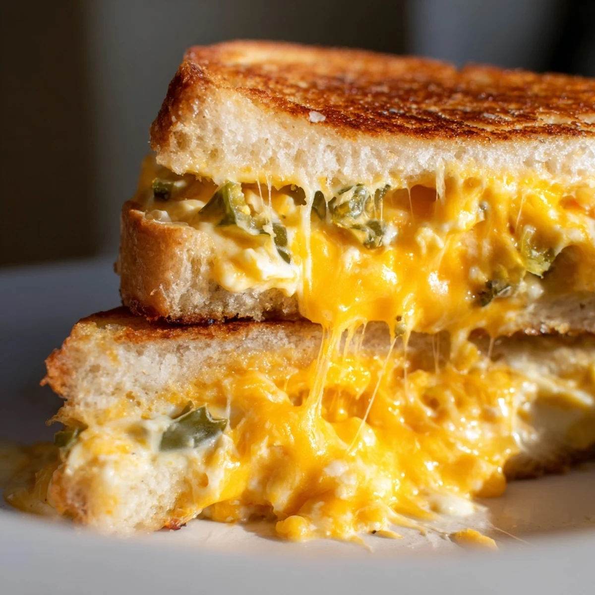 Sizzling Jalapeño Popper Grilled Cheese on a cutting board, ready to slice into spicy, cheesy servings.