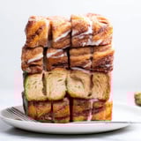 Close-up of a slice of Warm Cinnamon Sugar Pull-Apart Bread, soft texture and glaze.