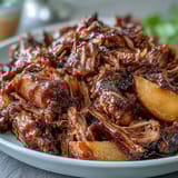 Tender pork shoulder simmered with sweet peaches and honey, perfect for summer BBQ sandwiches or sliders.