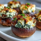 Rich and tender stuffed mushrooms bursting with garlicky spinach and ricotta, topped with crispy breadcrumbs for extra texture and flavor.  