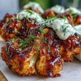 Smoky BBQ cauliflower wings with creamy ranch look irresistible and delicious.