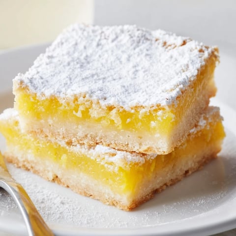 Classic lemon bars with a buttery crust, dusted in powdered sugar.  
