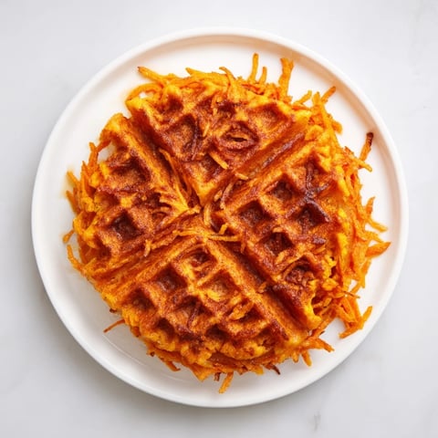 Golden-brown sweet potato waffle, crispy edges and perfect for a simple, quick breakfast in the morning.