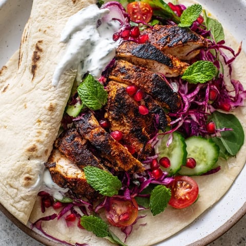 Tender Greek Yogurt Chicken Shawarma Christmas Wrap, loaded with colorful vegetables, ready to eat.