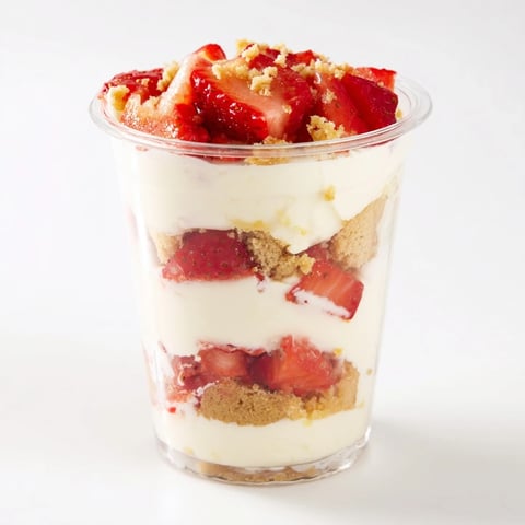 Strawberry Cheesecake Parfait cups with layers of creamy cheesecake and fresh strawberries.