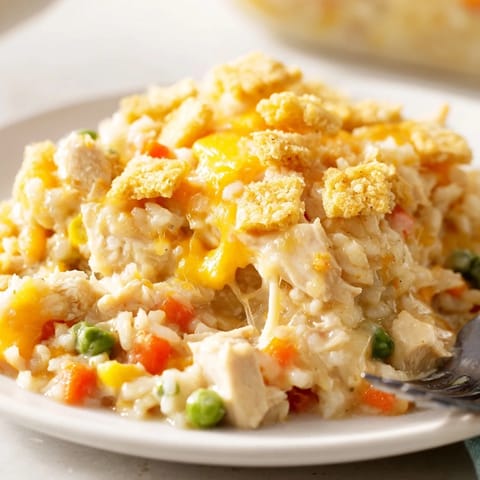 Delicious Cheesy Chicken and Rice Casserole, perfect for cozy family dinners and gatherings.  