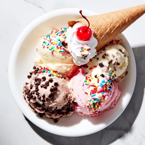 Vibrant ice cream cone grazing board showcasing colorful cones with delicious toppings, ready to enjoy.