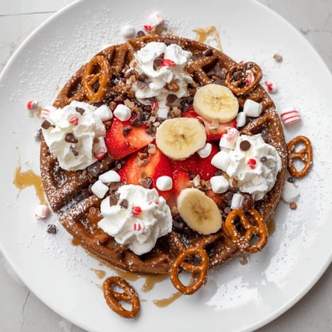 A close-up shot of a Gingerbread House Waffle Bar, perfect for a fun and delicious holiday meal.