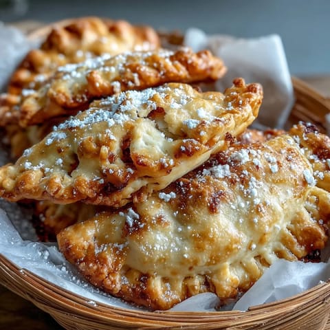 Freshly air-fried guava and cheese empanadas with golden, flaky pastry and a melted cream cheese filling.
