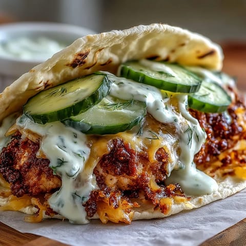 Homemade ranch sauce drizzles over loaded Dill Pickle Ranch Smash Chicken Tacos featuring tangy pickles and shredded iceberg lettuce.